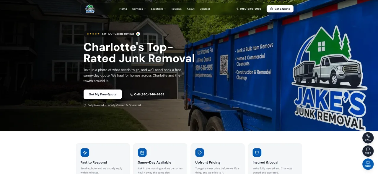 Jake’s Junk Removal website, viewed on desktop
